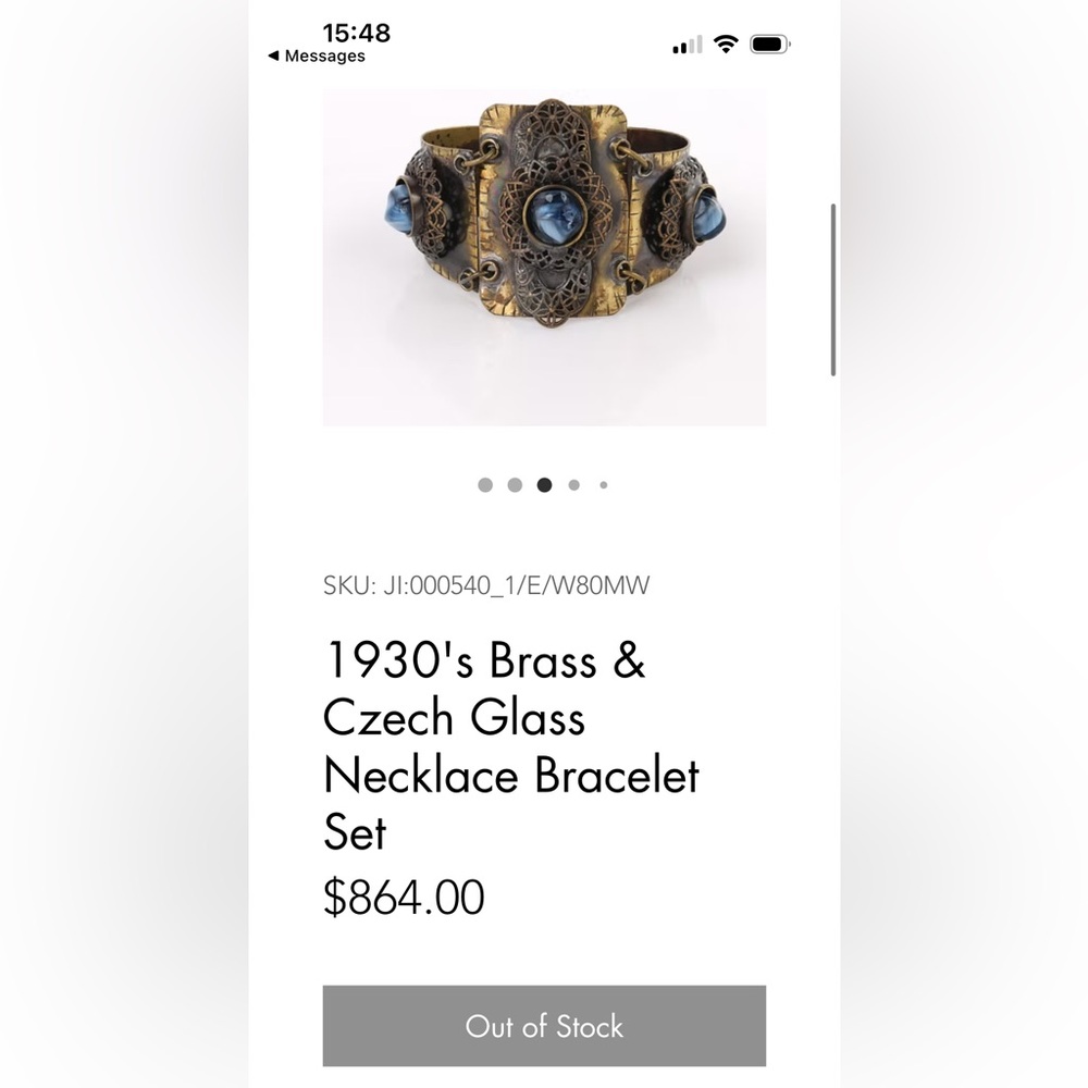 c.1930’s Art Deco Brass Filigree + Hand-Marbled Czech Glass Bracelet • Rare - Picture 16 of 16